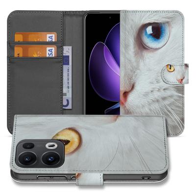 OPPO Reno 13 Pro | Telefoonhoesje | Met pasjeshouder | Witte Kat