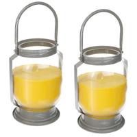 Citronella kaars/lantaarn - 2x - in glas - 65 branduren - geurkaars citrus geur