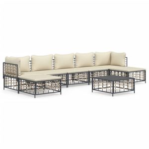 The Living Store loungeset - poly rattan - antraciet - 72x72x66cm - comfortabel en weerbestendig