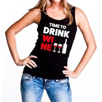 Time to drink Wine tekst tanktop / mouwloos shirt zwart dames - thumbnail