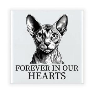 Herdenking cadeau tegel kattenliefhebber - Sphynx kat/poes - zwart/wit - keramiek - 15 cm