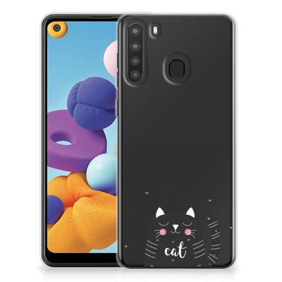 Samsung Galaxy A21 Telefoonhoesje met Naam Cat Good Day Samsung Galaxy A21 Telefoonhoesje met Naam Cat Good Day