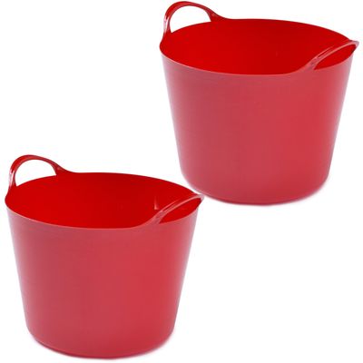 2x stuks flexibele emmers - 14 liter - Kunststof - Rood - 32 x 36 x 25 cm