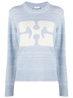 GANNI pull en maille à logo intarsia - Bleu