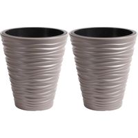 Prosperplast Plantenpot/bloempot Sand Dunes - 2x - buiten/binnen - kunststof - beige - D35 x H38 cm - Plantenpotten