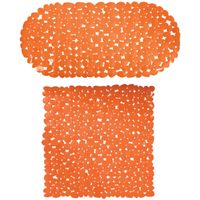 MSV Douche/bad anti-slip matten set badkamer - pvc - 2x stuks - oranje - 2 formaten - thumbnail