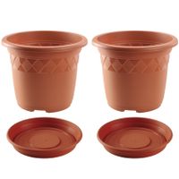 2x stuks bloempotten met onderschaal terra cotta rond diameter 29 cm - thumbnail