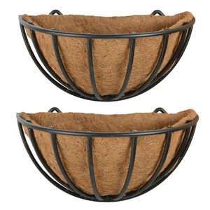 2x stuks metalen hanging baskets/ruiven voor aan de wand/muur 35 x 20 cm - Plantenbakken