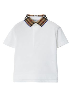 Burberry Kids EKD poloshirt met geruite kraag - Wit Burberry Kids EKD poloshirt met geruite kraag - Wit