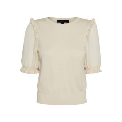 VERO MODA fijngebreide top VMGLADA met ruches ecru VERO MODA fijngebreide top VMGLADA met ruches ecru
