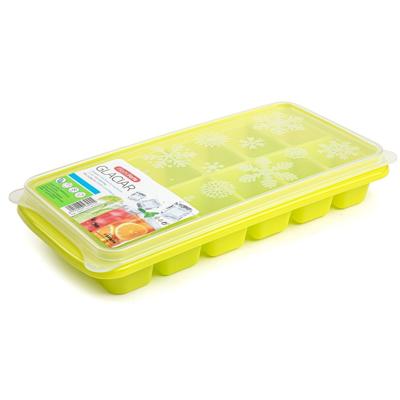 Tray met ijsblokjes - ijsklontjes vormpjes - 12 vakjes - kunststof - wit met deksel - groen