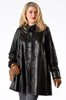 Yoek Leren blouse met ruches | Zwart | Maat 52