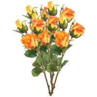 Kunstbloem Roos tak - 5x - 44 cm - oranje - Kunst zijdebloemen - thumbnail