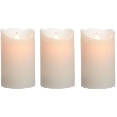 3x Creme witte LED kaarsen/stompkaarsen 12 cm flakkerend