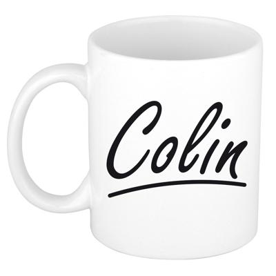 Colin Naam koffiemok - beker - met sierlijke letters - wit - 300 ml - Cadeau - Heren