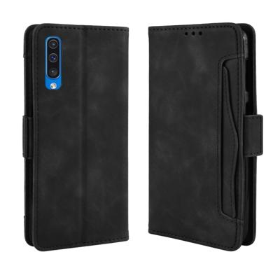 Portemonnee stijl huid voelen kalf patroon lederen draagtas voor Galaxy A50/A50s met aparte kaartsleuf (zwart)