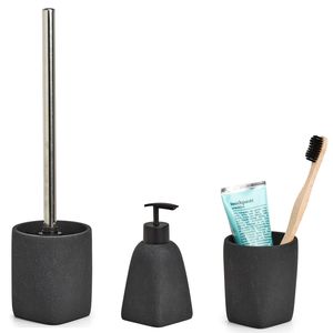 Badkamer accessoires set 3-delig - kunststeen - antraciet grijs