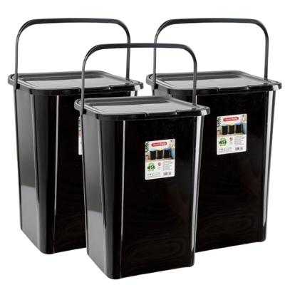 Plasticforte Recycling afvalbak - 3x - zwart - 45 Liter - afsluitbaar - 34 x 40 x 54 cm - deksel