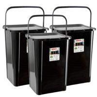 Plasticforte Recycling afvalbak - 3x - zwart - 45 Liter - afsluitbaar - 34 x 40 x 54 cm - deksel
