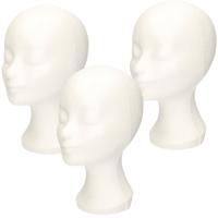 Paspop display etalage hoofd/mannequin - 4x - 30 cm - piepschuim - wit - voor hoeden/pruiken/accesso