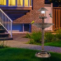 Vogelbad met Solarverlichting & Bloempot Vogelvoederhuis Vogelvoederstation Voederdispenser Brons