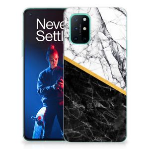 OnePlus 8T TPU Siliconen Hoesje Marmer Wit Zwart - Origineel Cadeau Man