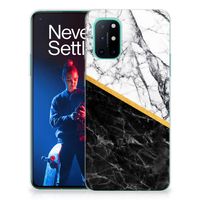 OnePlus 8T TPU Siliconen Hoesje Marmer Wit Zwart - Origineel Cadeau Man - thumbnail