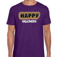 Halloween verkleed t-shirt heren - Happy Halloween - paars - themafeest outfit - thumbnail