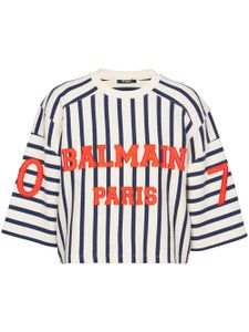 Balmain t-shirt crop à logo strassé - Tons neutres