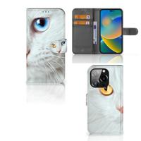 iPhone 14 Pro | Telefoonhoesje | Met pasjeshouder | Witte Kat
