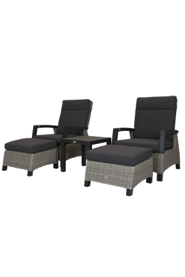Qopps Orlon relaxset 2 lounge tuinstoel met 2 voetenbank Orlon en bijzettafel