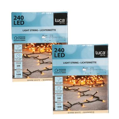 Luca Lighting Kerstverlichting lichtsnoer - 2x - 240 led lampjes - warm wit - 18 meter