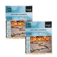 Luca Lighting Kerstverlichting lichtsnoer - 2x - 240 led lampjes - warm wit - 18 meter