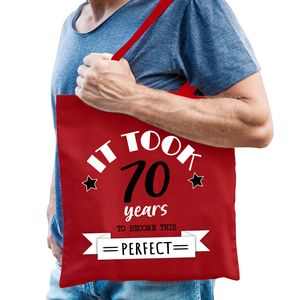 Cadeau tas voor heren - 70 en perfect - rood - katoen - 42 x 38 cm - zeventig - shopper