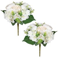 Kunstbloemen boeket roos/hortensia - 2x stuks - creme/wit - H39 cm - Bloemstuk - Bladgroen