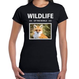 Vos t-shirt met dieren foto wildlife of the world zwart voor dames