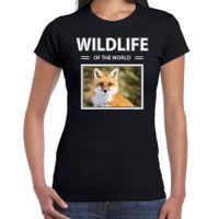 Vos t-shirt met dieren foto wildlife of the world zwart voor dames - thumbnail