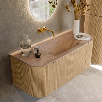 Badmeubel Mondiaz Kurve-Dlux | 110 cm | Meubelkleur Oak | Wastafelkleur Saba | Solid surface | Wasbak midden spoelbak | Zonder kraangat(en)