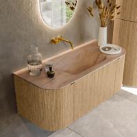 Badmeubel Mondiaz Kurve-Dlux | 110 cm | Meubelkleur Oak | Wastafelkleur Saba | Solid surface | Wasbak midden spoelbak | Zonder kraangat(en)