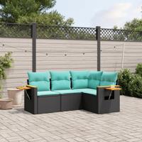 4-delige Loungeset met kussens poly rattan zwart