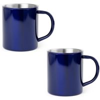 8x Drinkbekers/mokken blauw RVS 280 ml