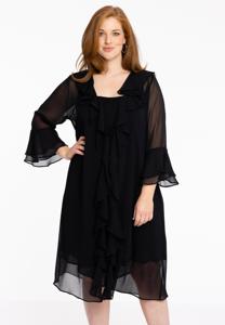 Yoek Cardi-blouse frilled | Zwart | Maat 58/60