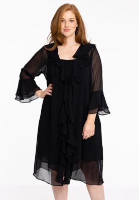Yoek Cardi-blouse frilled | Zwart | Maat 58/60