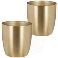 Mica Decorations Plantenpotten set - 2x stuks - metaal - goud kleur - D16 x H15 cm - bloempotten