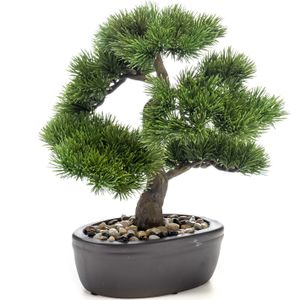 Bonsai boompje Pinus Parviflora kunstplant in ovale kunststof pot 32 cm   -