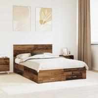 Bedframe met hoofdeinde Oudhout 140 x 190 cm Bewerkt hout