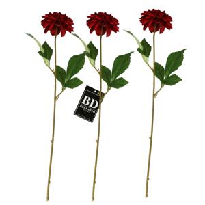 Bellatio Design Kunstbloem Dahlia - 3x - 50 cm - bordeaux rood - kunst zijdebloemen