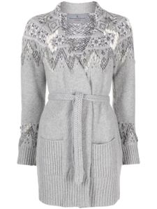 Ermanno Scervino cardigan en intarsia à taille ceinturée - Gris