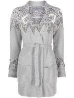 Ermanno Scervino cardigan en intarsia à taille ceinturée - Gris