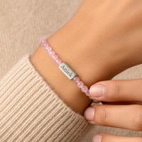 Rozenkwarts armband graveren - M - 4mm - Zilver